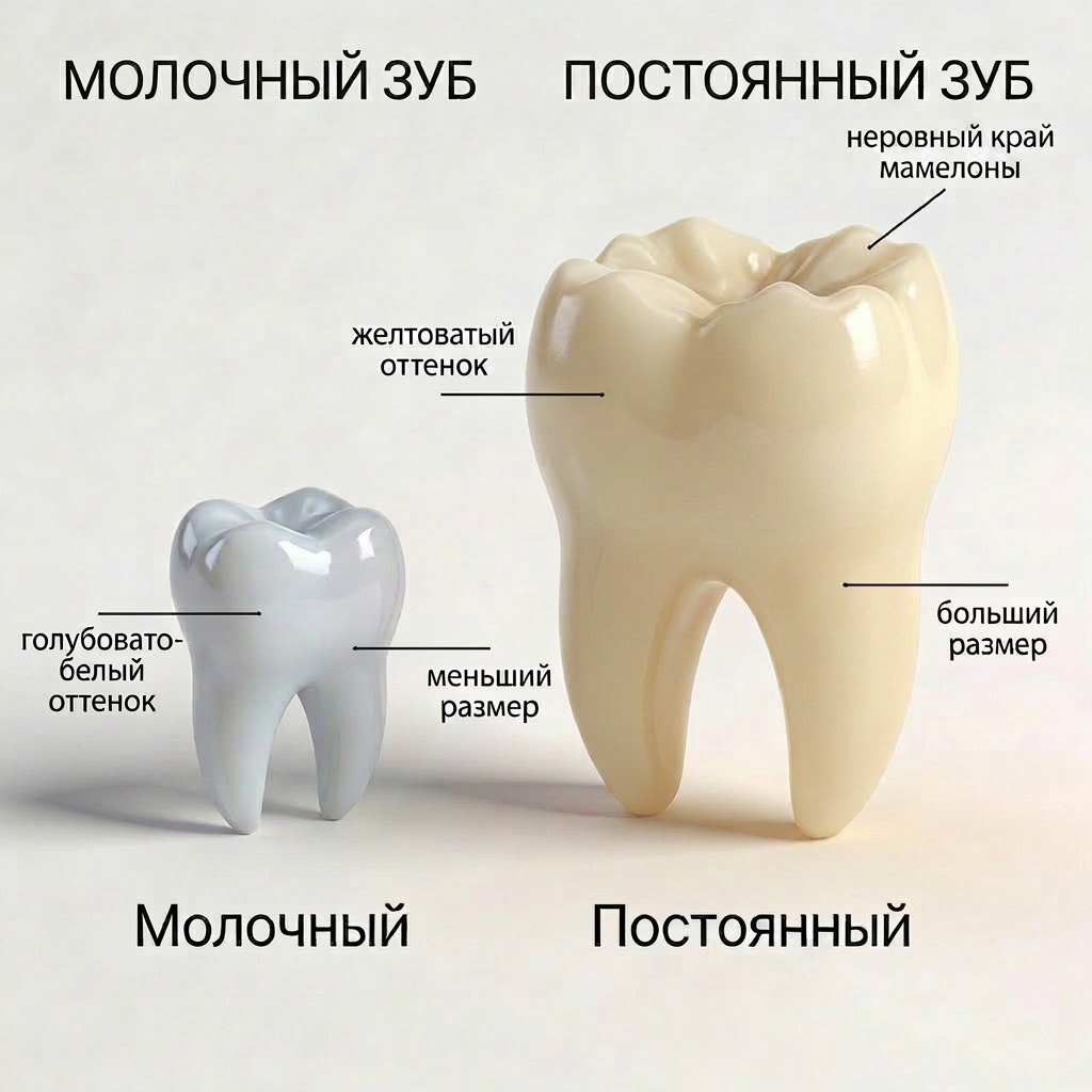 Иллюстрация сравнения молочных и постоянных зубов