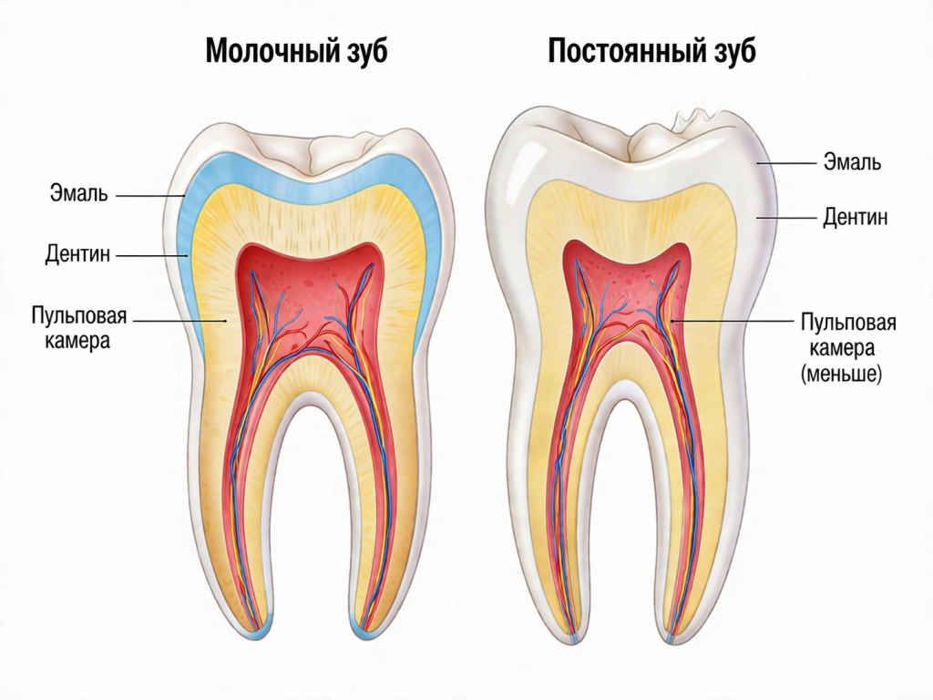 Строение молочного и постоянного зуба