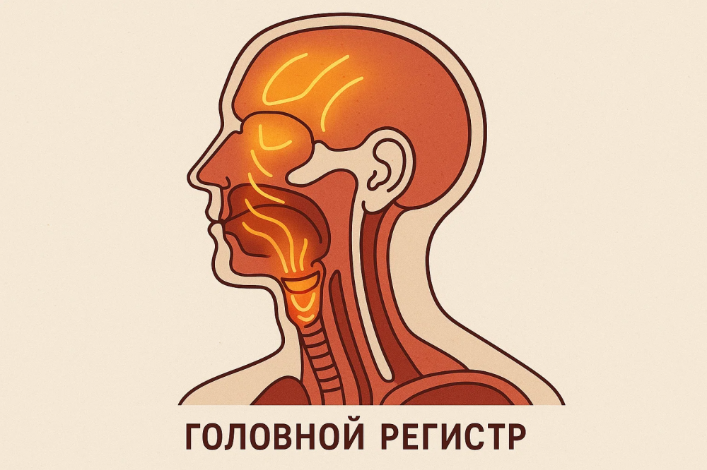 Схема работы головного регистра голоса, резонанс в лицевых пазухах