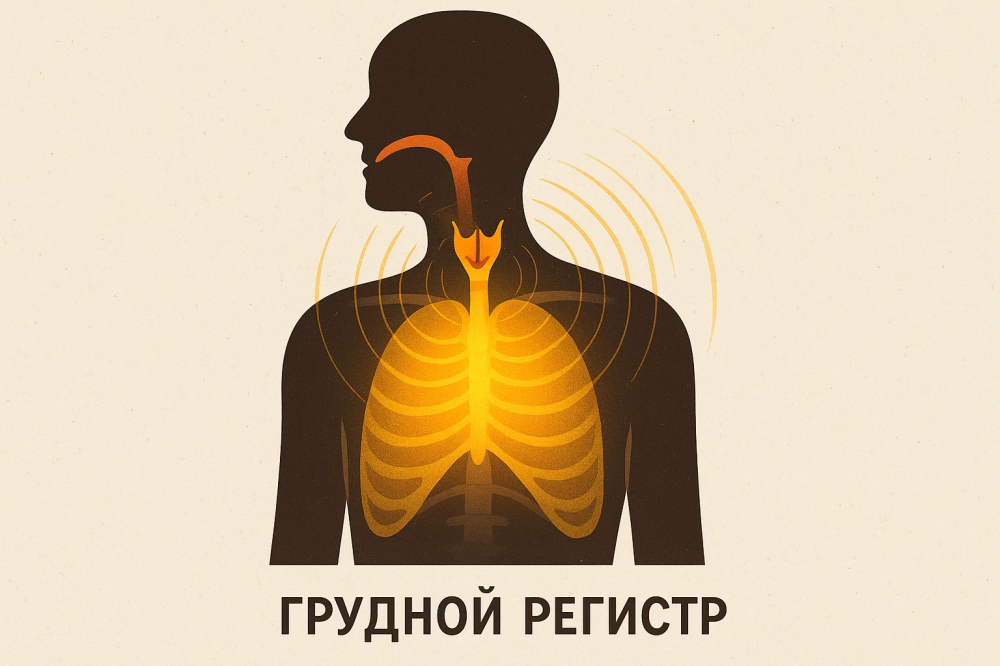 Схема работы грудного регистра голоса, резонанс в грудной клетке